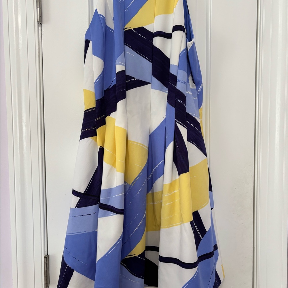 Vince Camuto Blue and Yellow Geometric Midi Dress